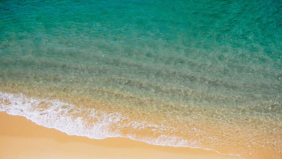 seashore, body, water, daytime, beach, sand, blue, wave, ocean HD wallpaper