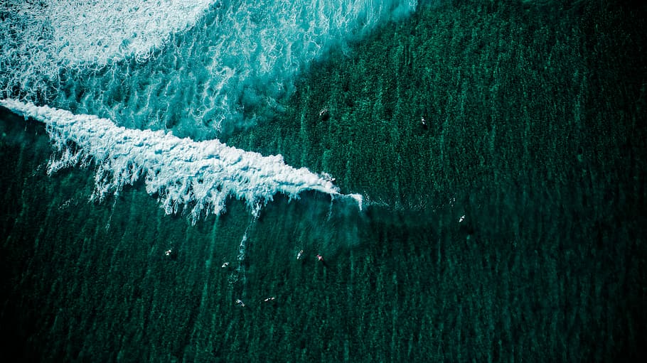 bird's eye photography of body of water, aerial photo of large body of water HD wallpaper