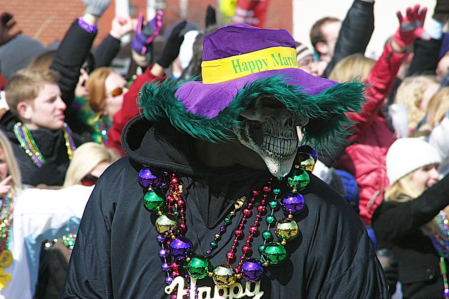 mardi gras, parade, event, festival, beads, hat, mask, celebration, HD wallpaper