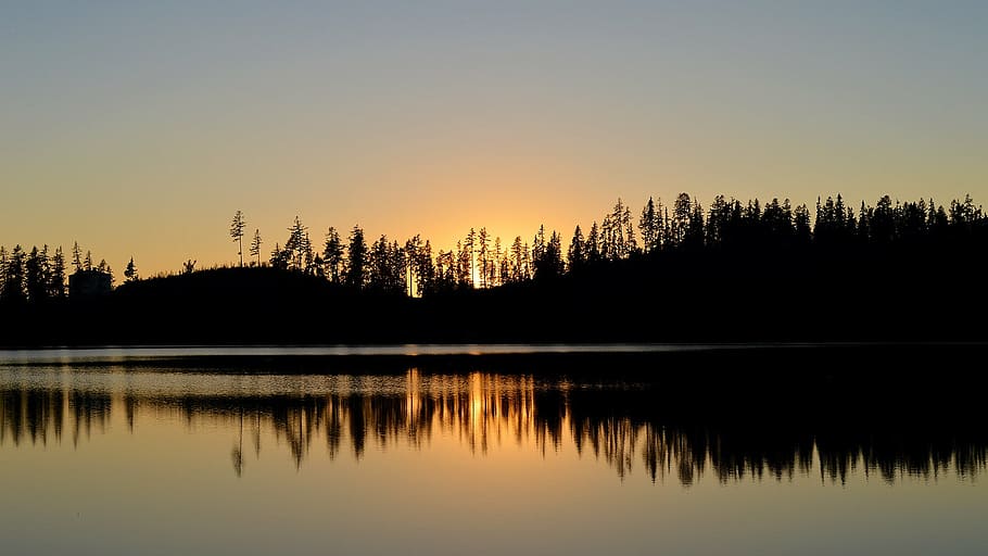 west, sun, sunset, silhouettes, lake, pleso, strba tarn, vysoké tatry HD wallpaper