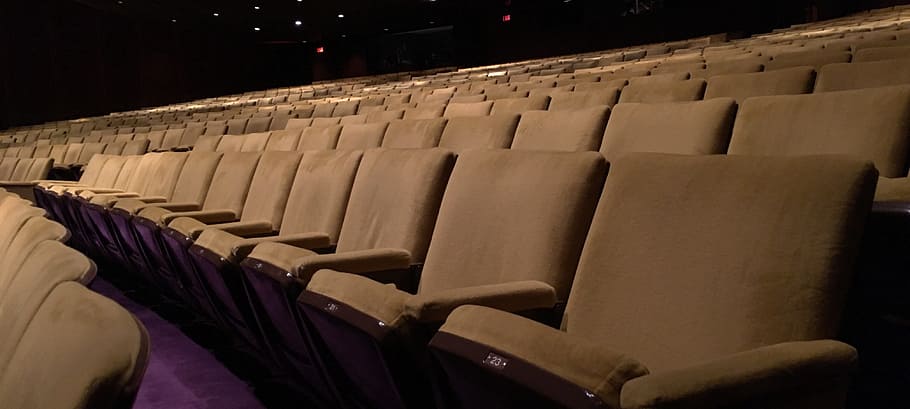 beige cinema chairs, Empty, Theater, Seat, Row, seating, empty seats, HD wallpaper