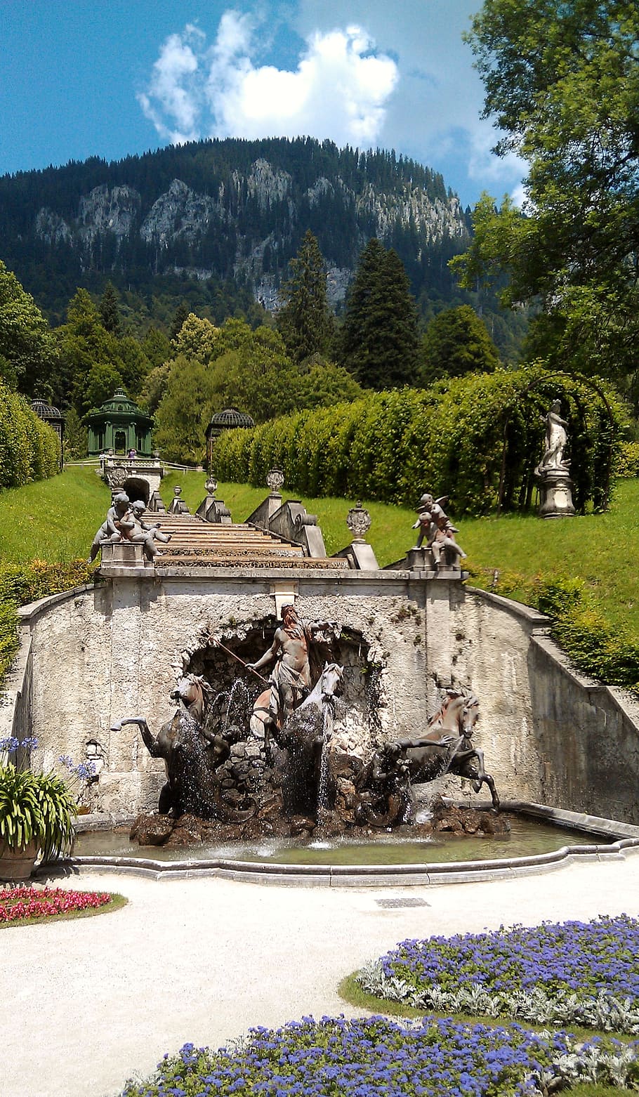 linderhoff, castle, bavaria, germany, europe, fountain, palace HD wallpaper