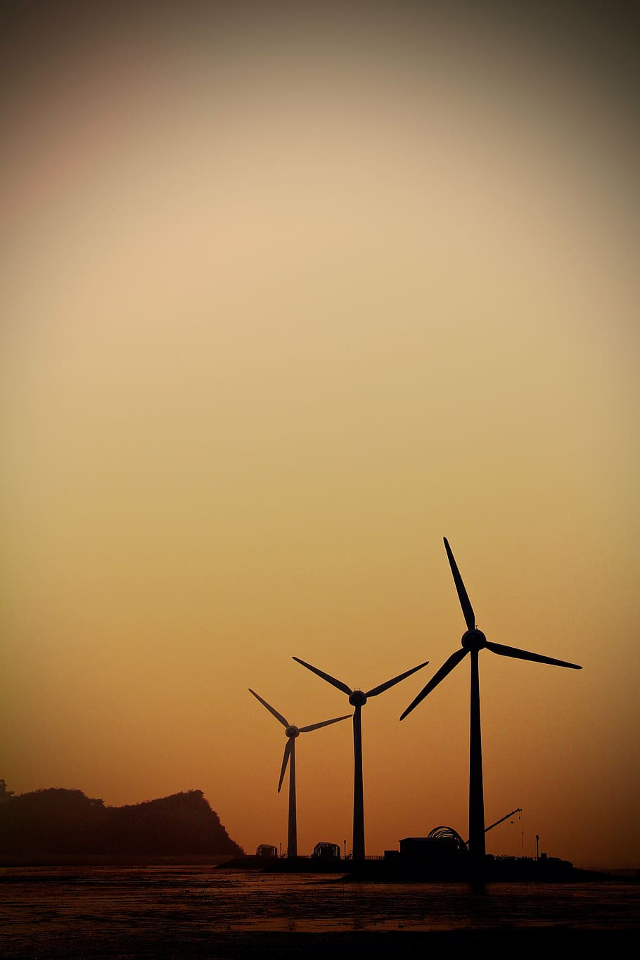 daebudo, windmill, glow, sunset, in the evening, autumn, sky HD wallpaper