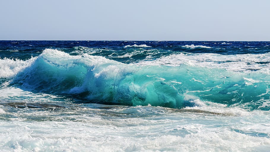 waves, foam, spray, sea, blue, beach, splash, wind, nature HD wallpaper
