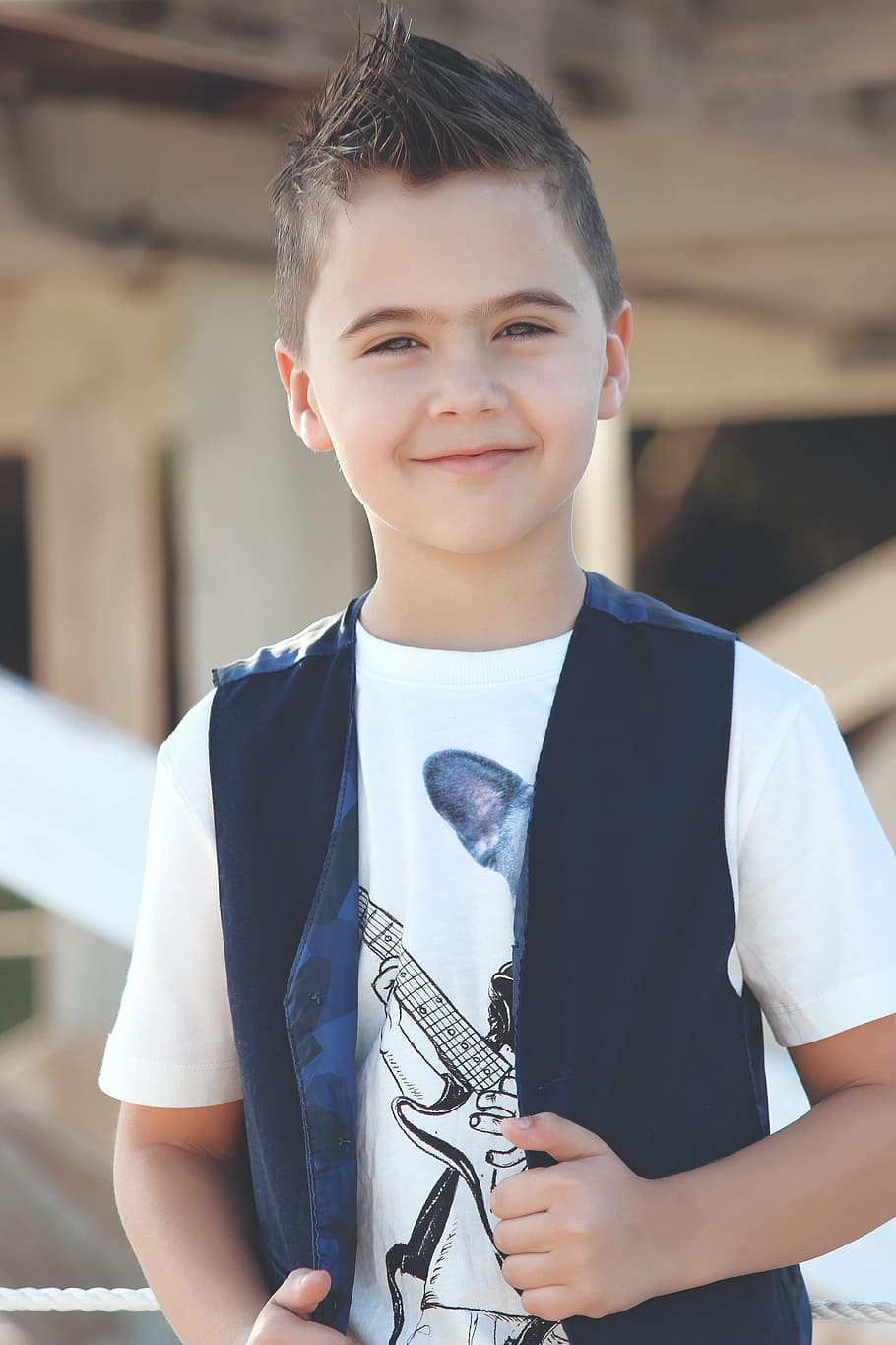 boy in black vest and white crew-neck t-shirt, child, kid, happy, HD wallpaper
