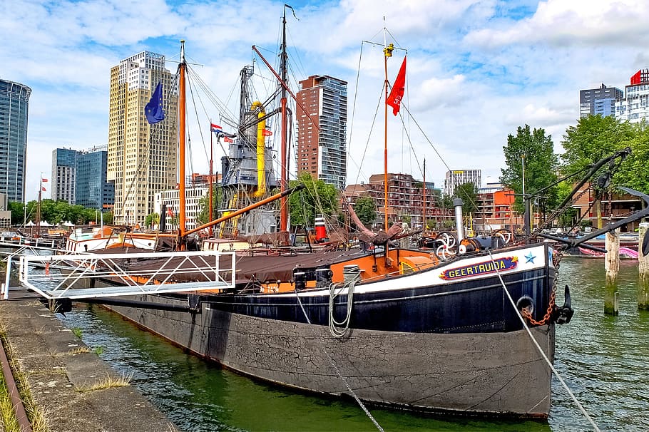 barge, houseboat, ship, harbour, port, rotterdam, netherlands, HD wallpaper