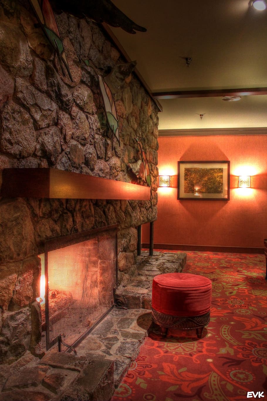 turned on lights, fire, place, relaxing, hotel, luxury, vacation HD wallpaper