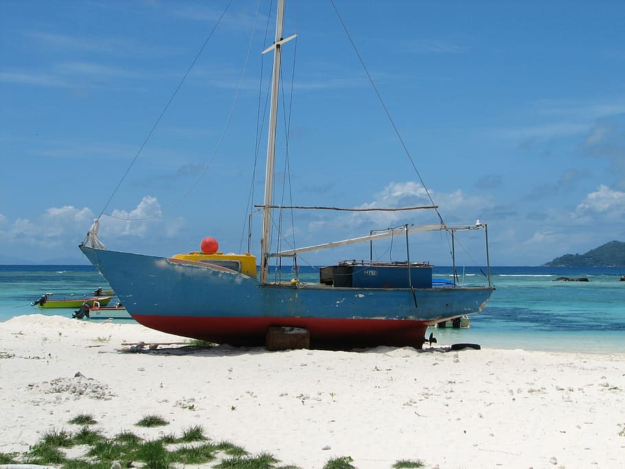 Seychelles, Boat, Beach, nautical vessel, sea, transportation HD wallpaper
