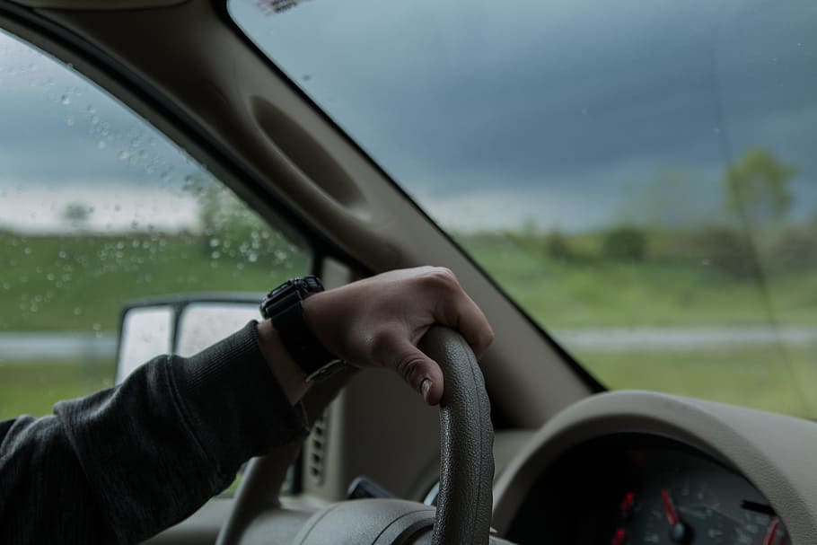 person driving vehicle, person driving car under dark sky, black watch HD wallpaper