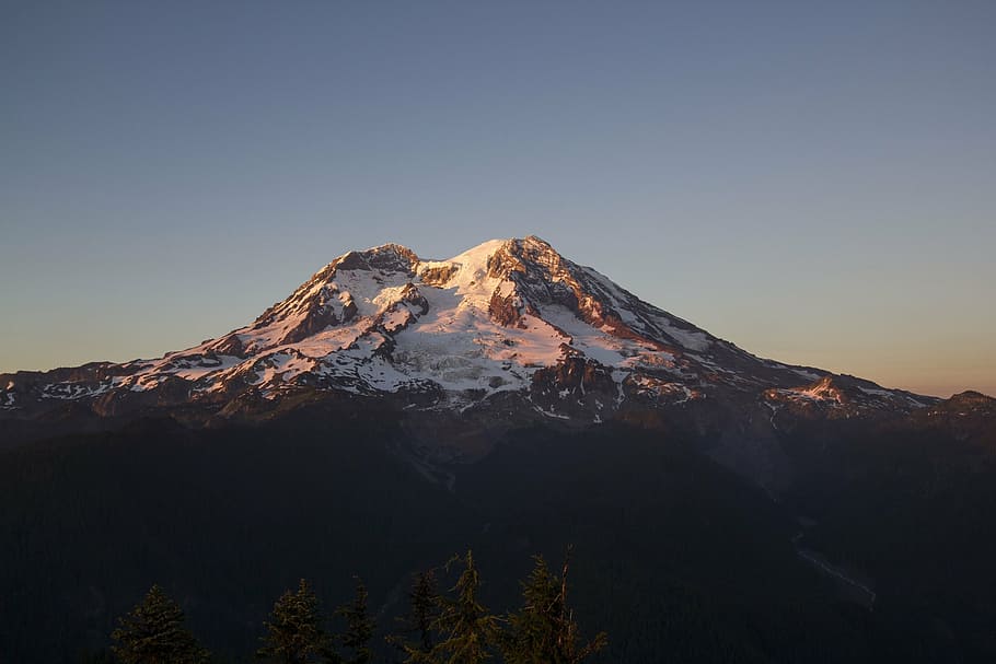 mountain covered with white snow, mount rainier, landscape HD wallpaper