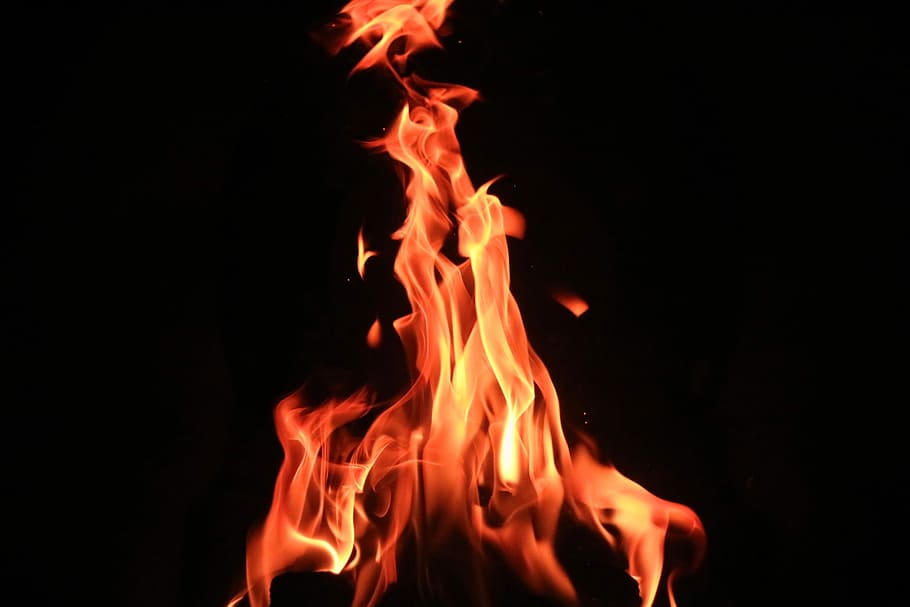 red and yellow fire, closeup photo of flame, burning, dark, night HD wallpaper