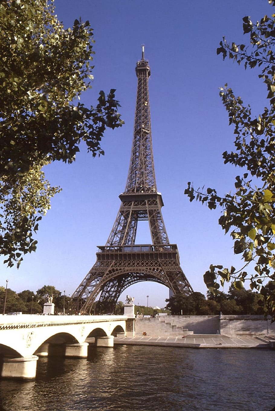 eiffel tower, trees, branches, paris, france, landmark, architecture HD wallpaper
