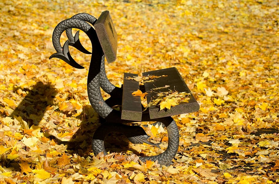 Autumn, Bench, Leaves, Leaf, Yellow, seasons, park, weather HD wallpaper
