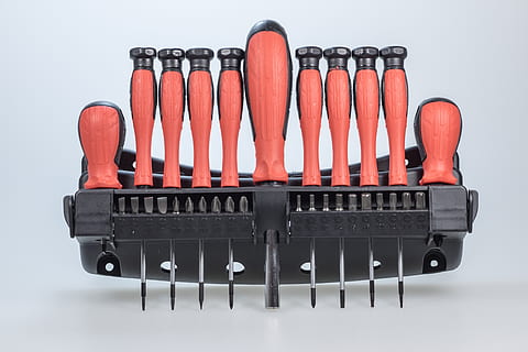 red precision screwdriver set, tool, craft, phillips, metal HD wallpaper