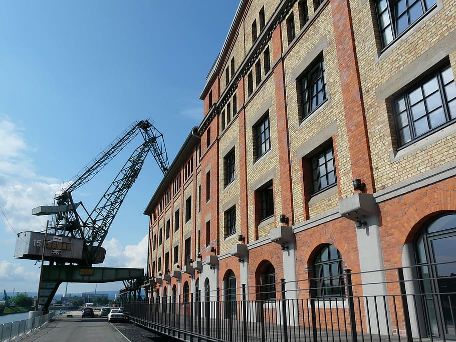crane, dock loading crane, mainz, harbour crane, industrial building HD wallpaper