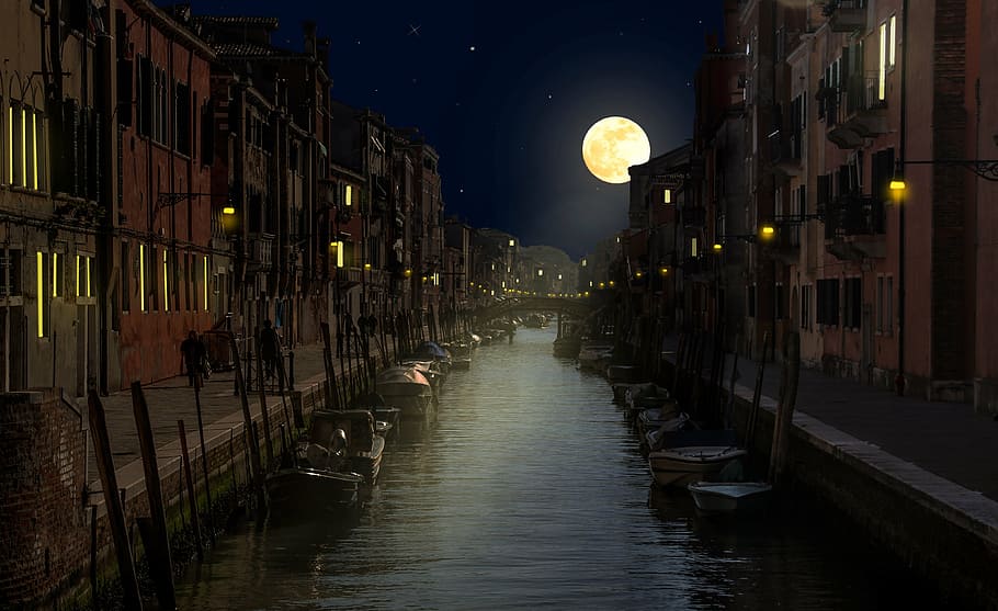 Grand Canal , Venice, night, channel, holiday, romantic, light, HD wallpaper