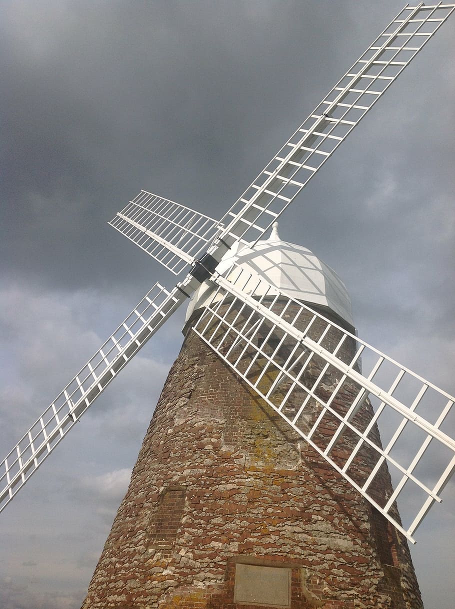 windmill, sails, building, sky, landscape, old, countryside HD wallpaper