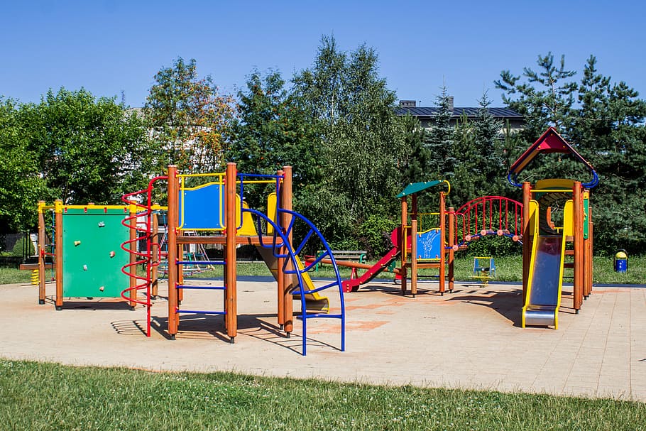 playground beside treeline during daytime photo, fun, children, HD wallpaper