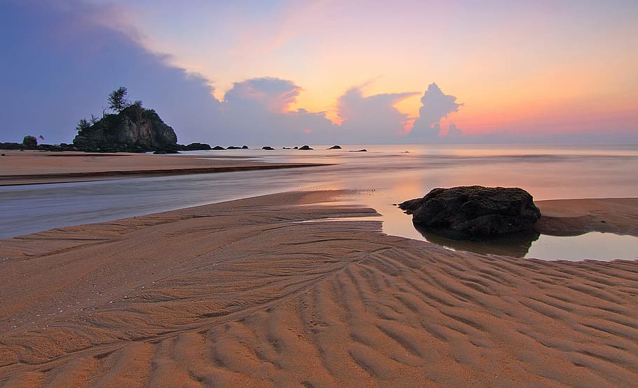 sea, dawn, landscape, nature, beach, clouds, island, ocean, outdoors HD wallpaper