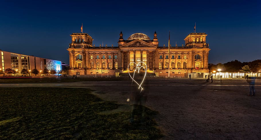 capitol with lights on, bundestag, reichstag, capital, architecture, HD wallpaper