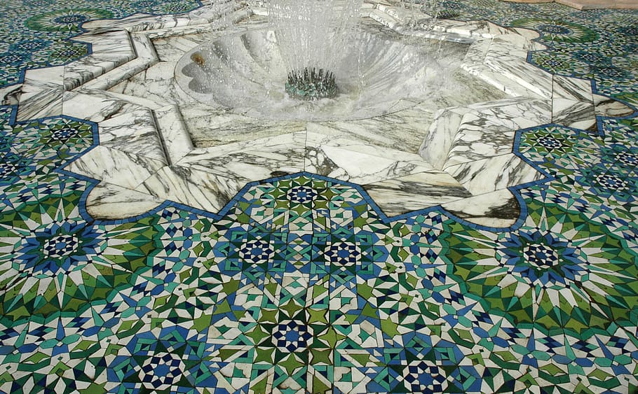 fountain, tile, mosaic, patterns, morocco, casablanca, art and craft, HD wallpaper