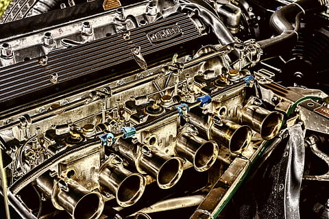 gray steel carburetor, jaguar, etype, engine, vintage, vehicle HD wallpaper