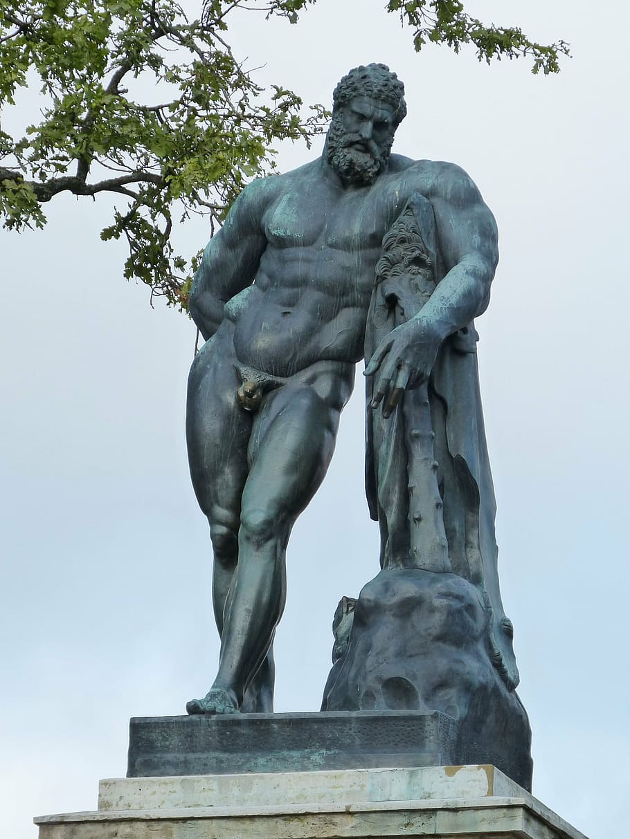 Statue of David, figure, sculpture, man, art, body, park, russia