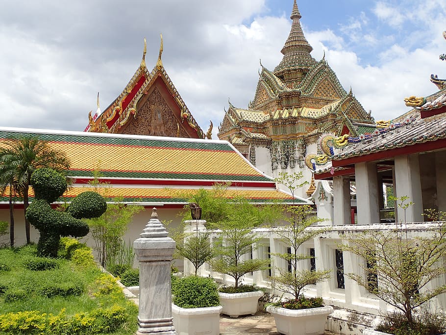 Bangkok, Asia, Buddha, Palace, Temple, thailand, garden, roof, HD wallpaper