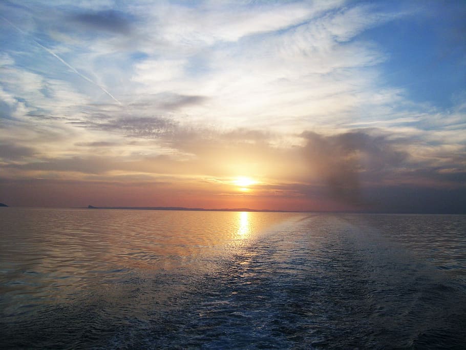 Sunset, Sea, Ocean, Evening, Sun, sunset on the sea, horizon HD wallpaper