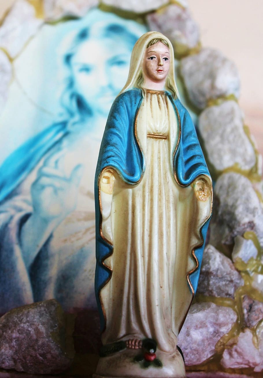 HD wallpaper: closeup photo of Marry figurine, mother mary, jesus ...