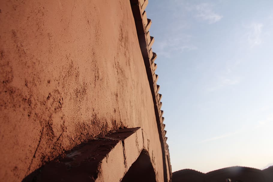 red wall, buddha, sky, nature, no people, low angle view, sunlight HD wallpaper
