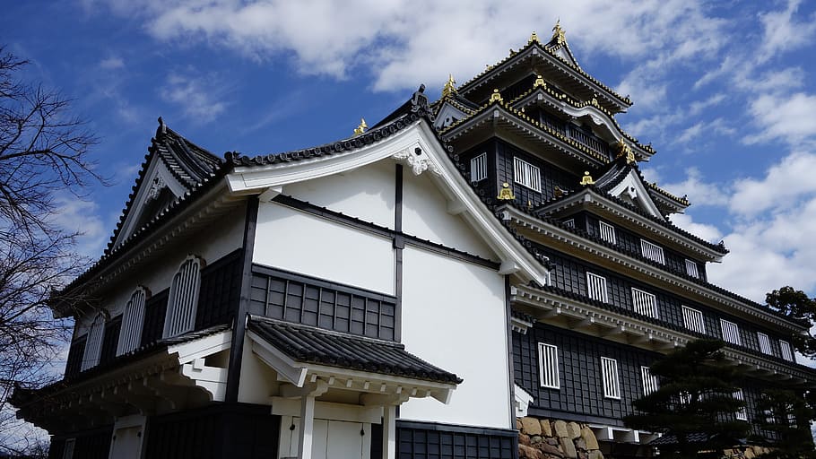 white and black temple, Japan, Sengoku, Castle, Old Town, okayama