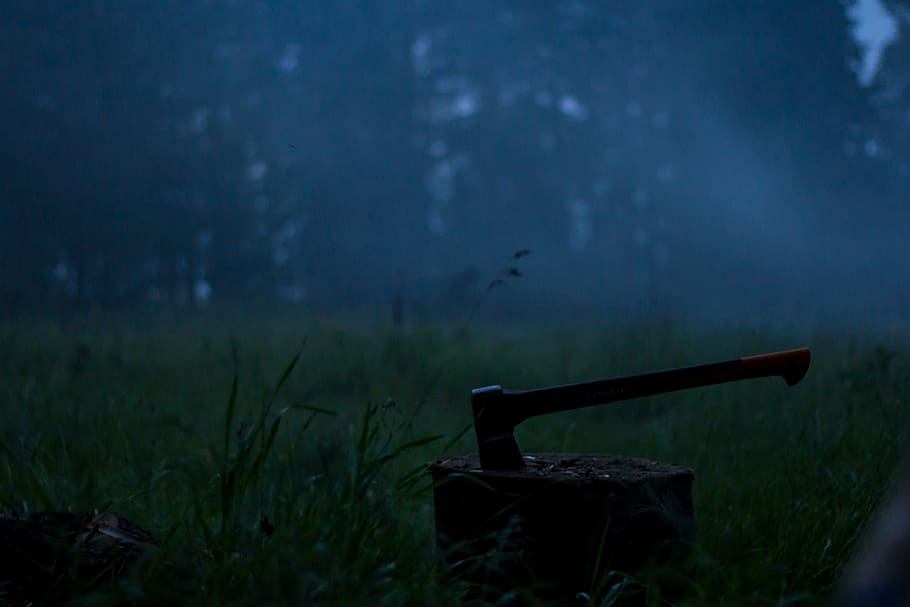 green, grass, axe, wood, nature, plant, land, no people, tranquility HD wallpaper