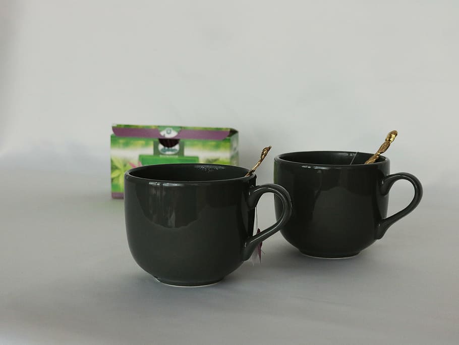 cups, breakfast, coffee spoon, green, tea, green tea, golden HD wallpaper