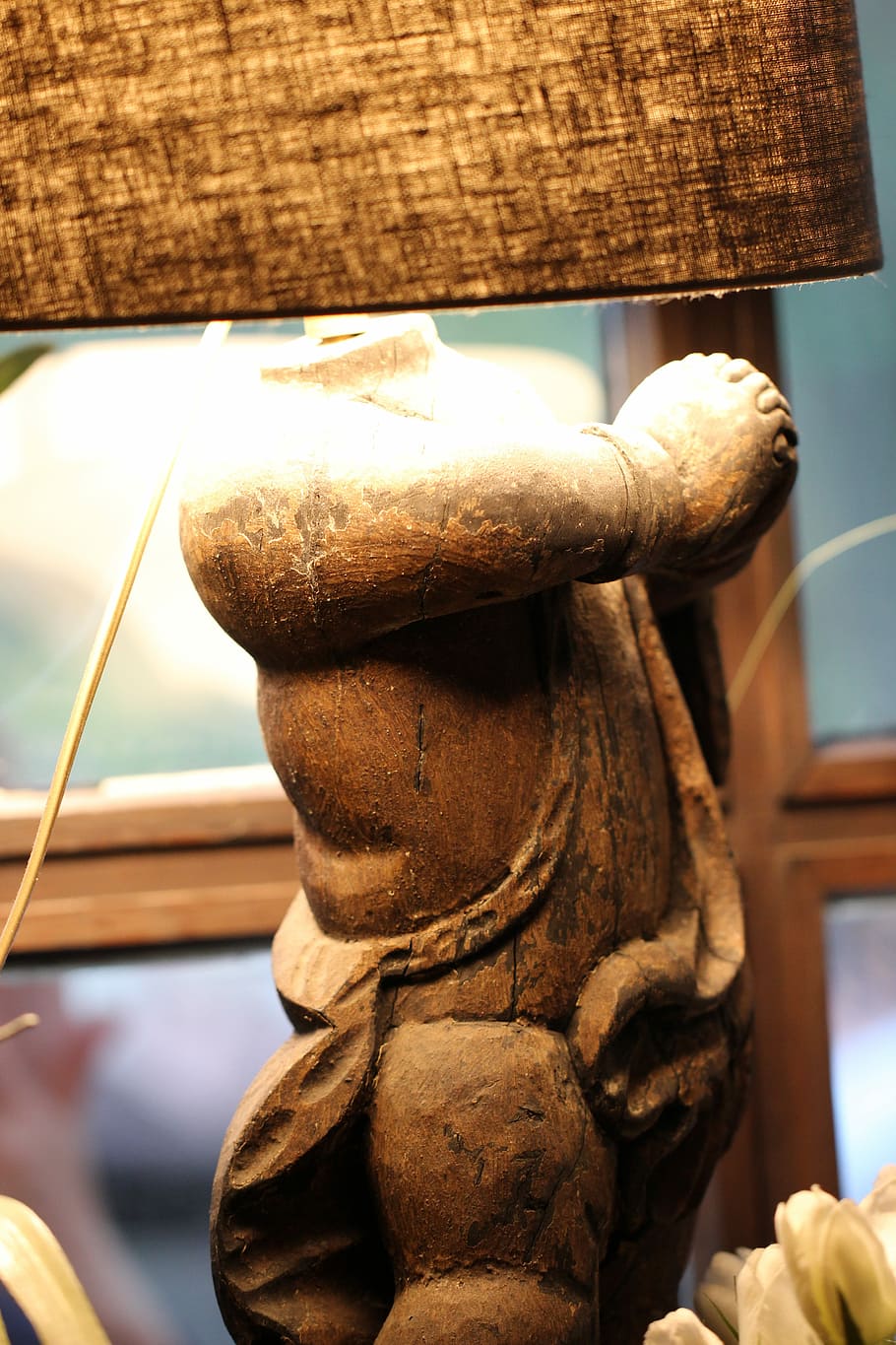 Close, Macro, Lamp, Deco, Figure, Light, monk, wood, carved HD wallpaper