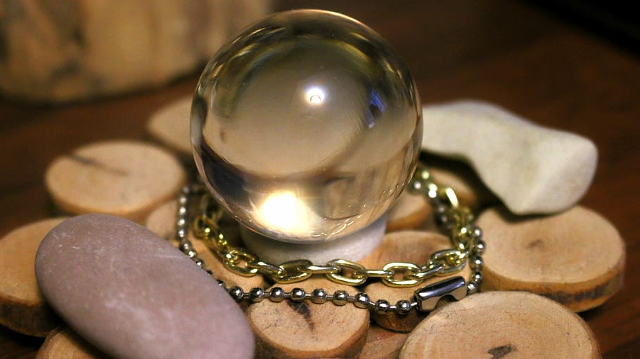 selective focus photography of crystal ball on round brown surface, HD wallpaper