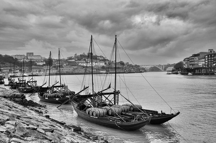 rabelo boat, porto, douro, portugal, river douro, ribeira, nautical Vessel, HD wallpaper
