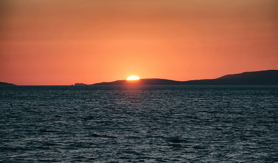 Sunset, Sundown, Nature, Sky, Landscape, sea, ocean, mountains HD wallpaper