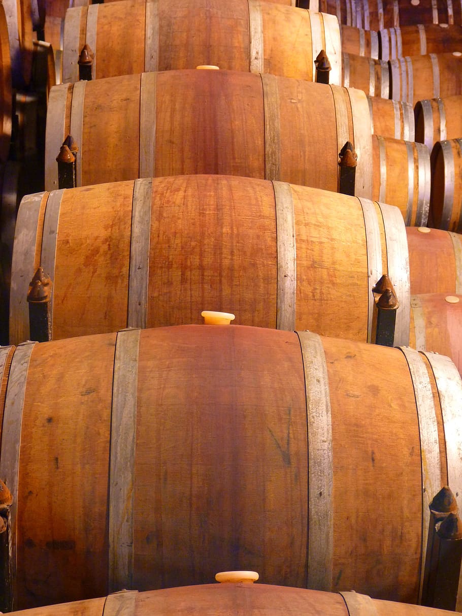 Wine Barrels, Brown, Drink, alcohol, wine cask, cellar, wine cellar HD wallpaper