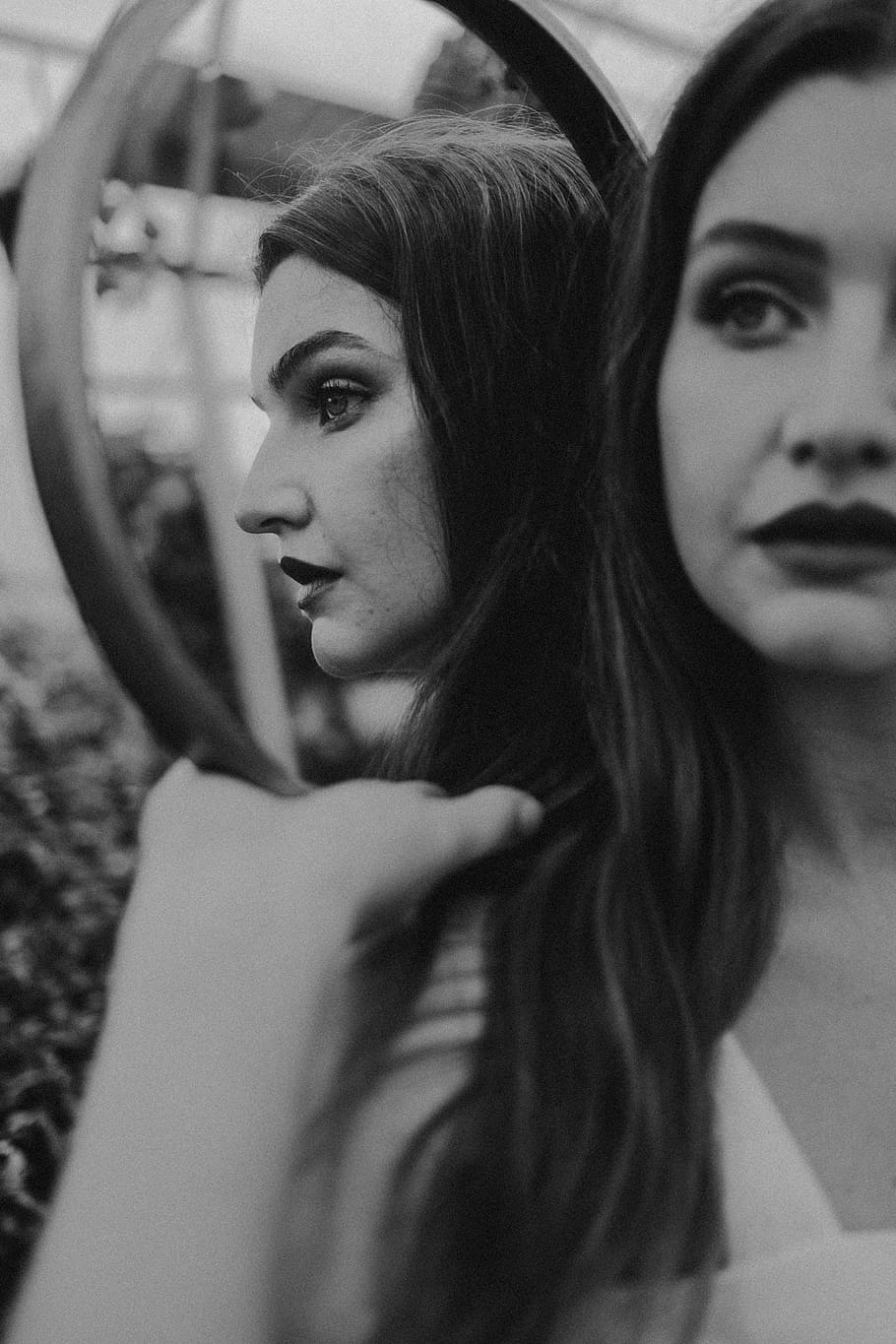 Hd Wallpaper Grayscale Photography Of Woman Reflected On Mirror Reflection Wallpaper Flare