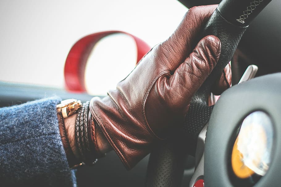 Leather Driving Gloves, car, men, one Person, people, human Hand
