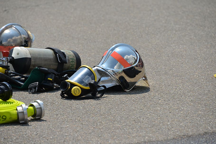 respiratory protection, gas mask, fire, equipment, feuerloeschuebung, HD wallpaper