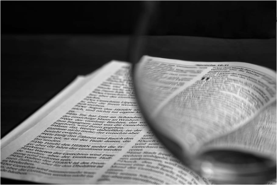clear magnifying glass in front opened book, read, study, learn HD wallpaper