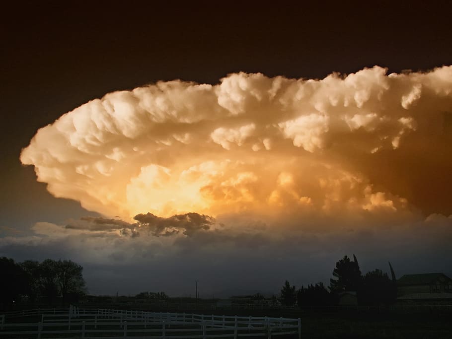 White and Yellow Cloudy Sky over Farm Lands, clouds, nature, storm HD wallpaper