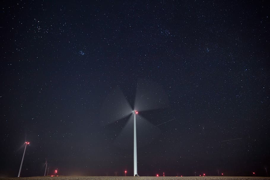 white windmill photography, night, dark, illuminated, outdoors HD wallpaper