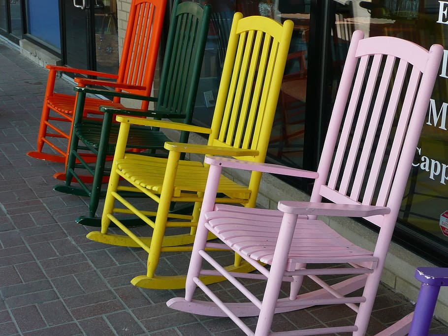 assorted-color wooden rocking chairs, Colorful, display, sale, HD wallpaper