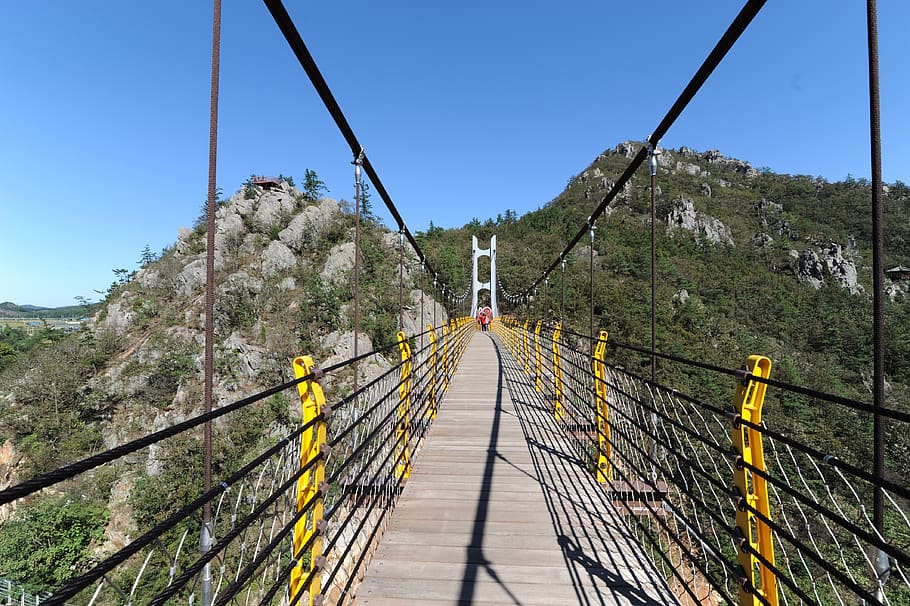 perspective, mountain, suspension bridge, landscape, earthquake