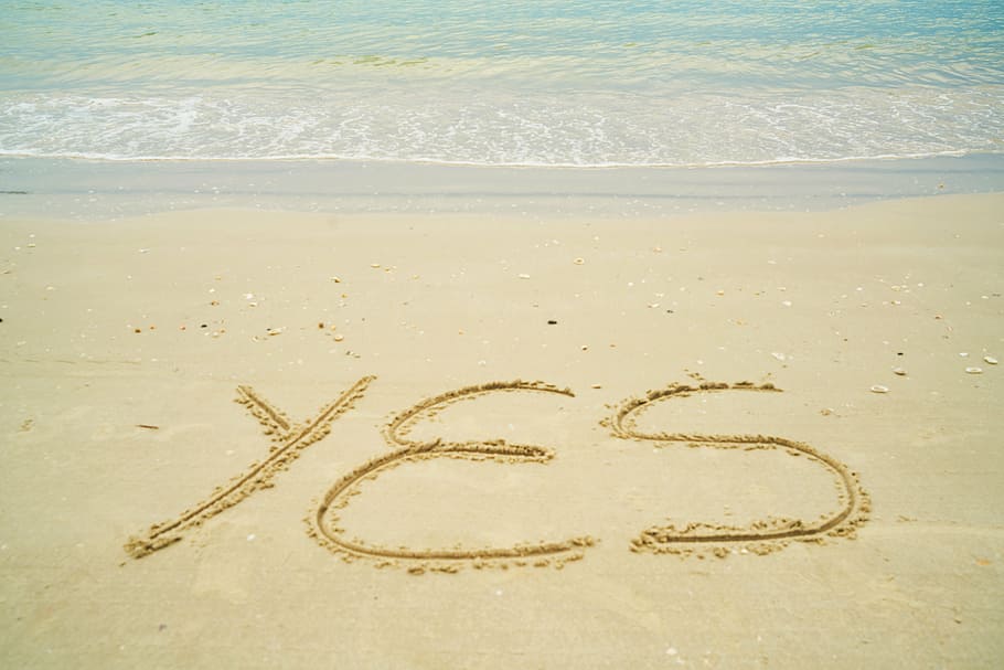 yes sand art, summer, write, holiday, travel, tropical, beach HD wallpaper
