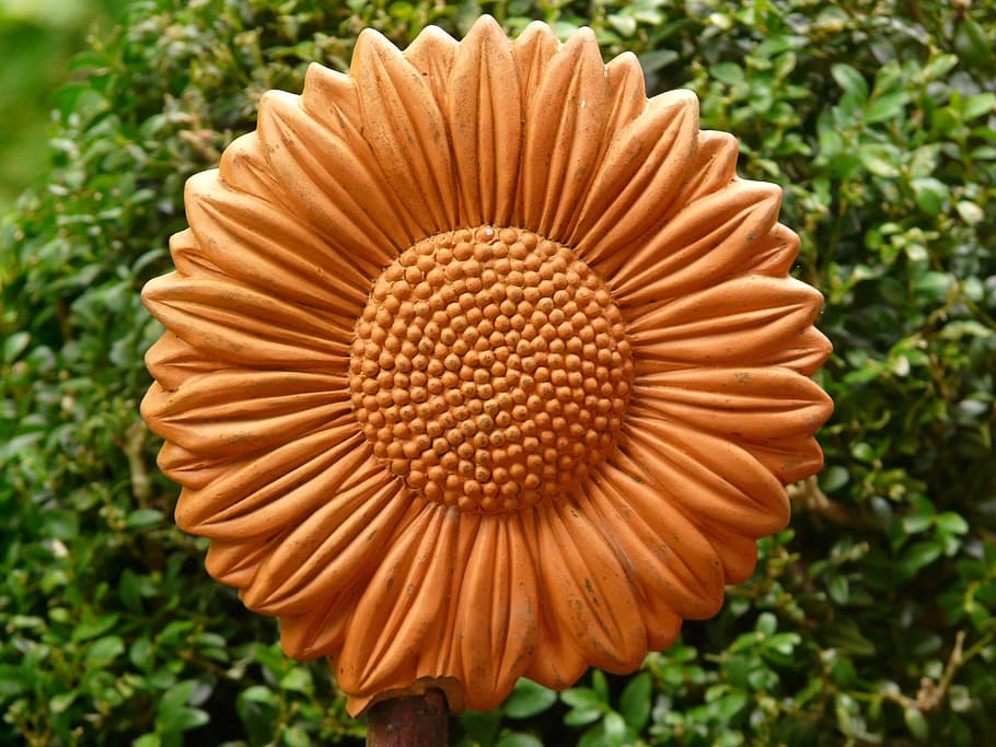 sun flower, ceramic, reddish, sound, garden, decor, garden decor HD wallpaper