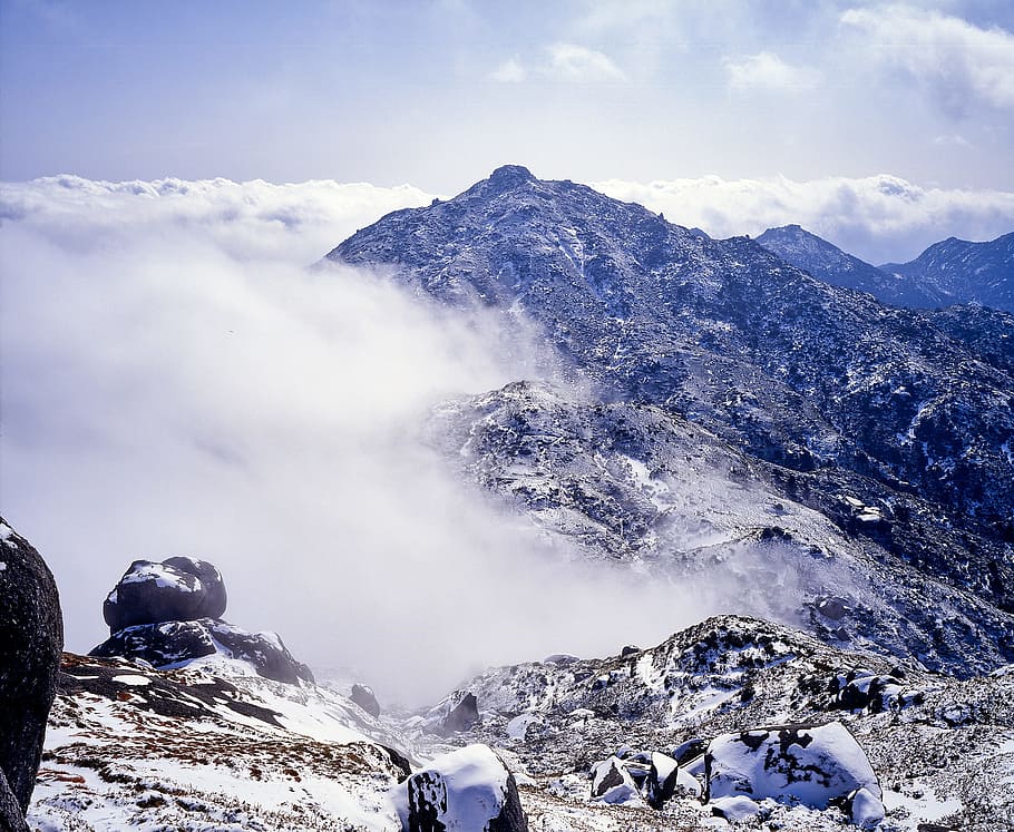 Mountain, Snow, Cloud, Comparison, yakushima island, world natural heritage HD wallpaper